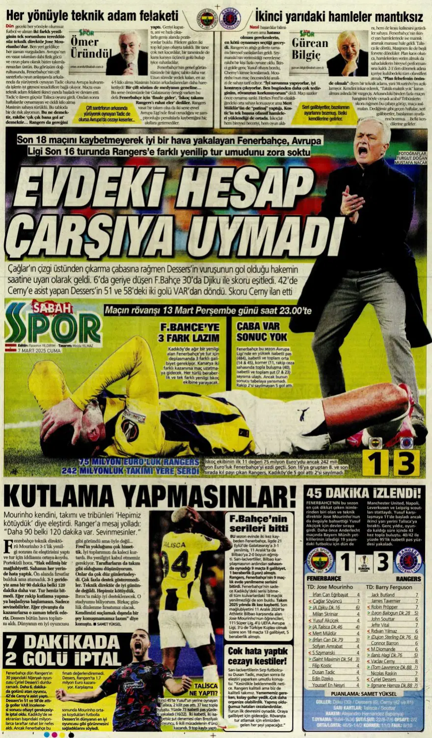 "Turu zora soktu" (7 Mart 2025 spor manşetleri) 7