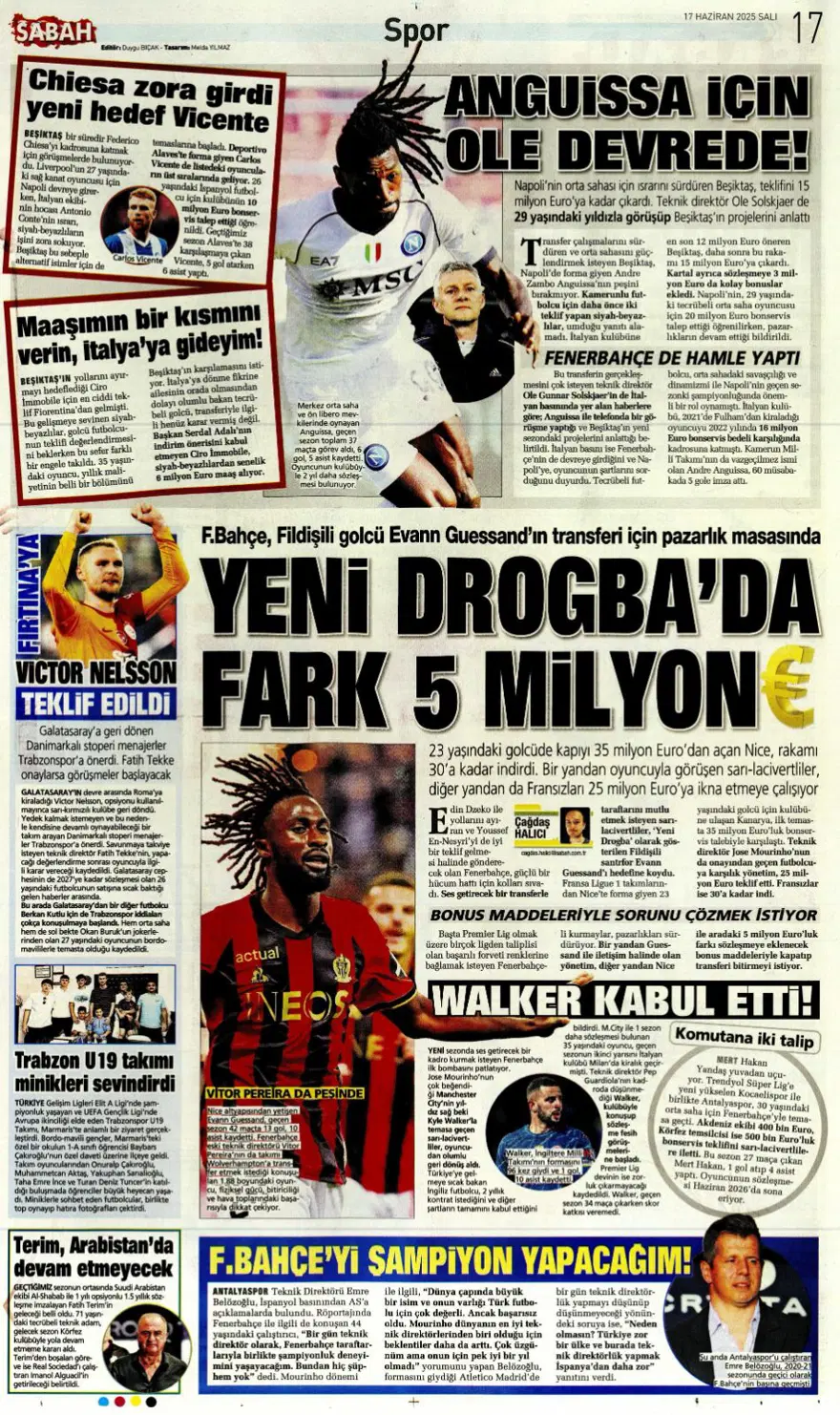 "Çalhanoğlu geri sayımı" (17 Haziran 2025 spor manşetleri) 24