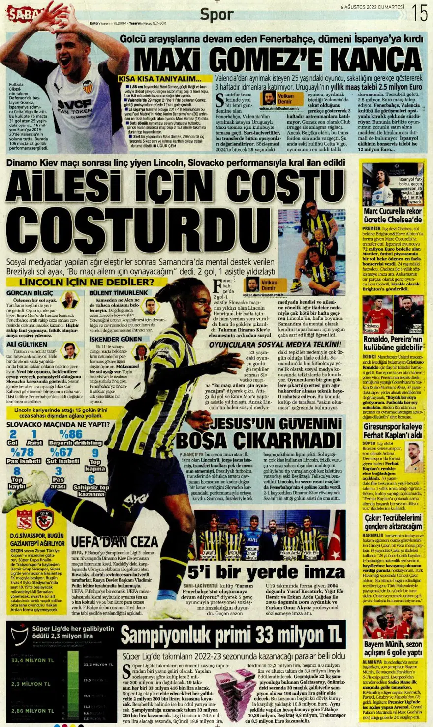 Günün spor manşetleri (6 Ağustos 2022) 9
