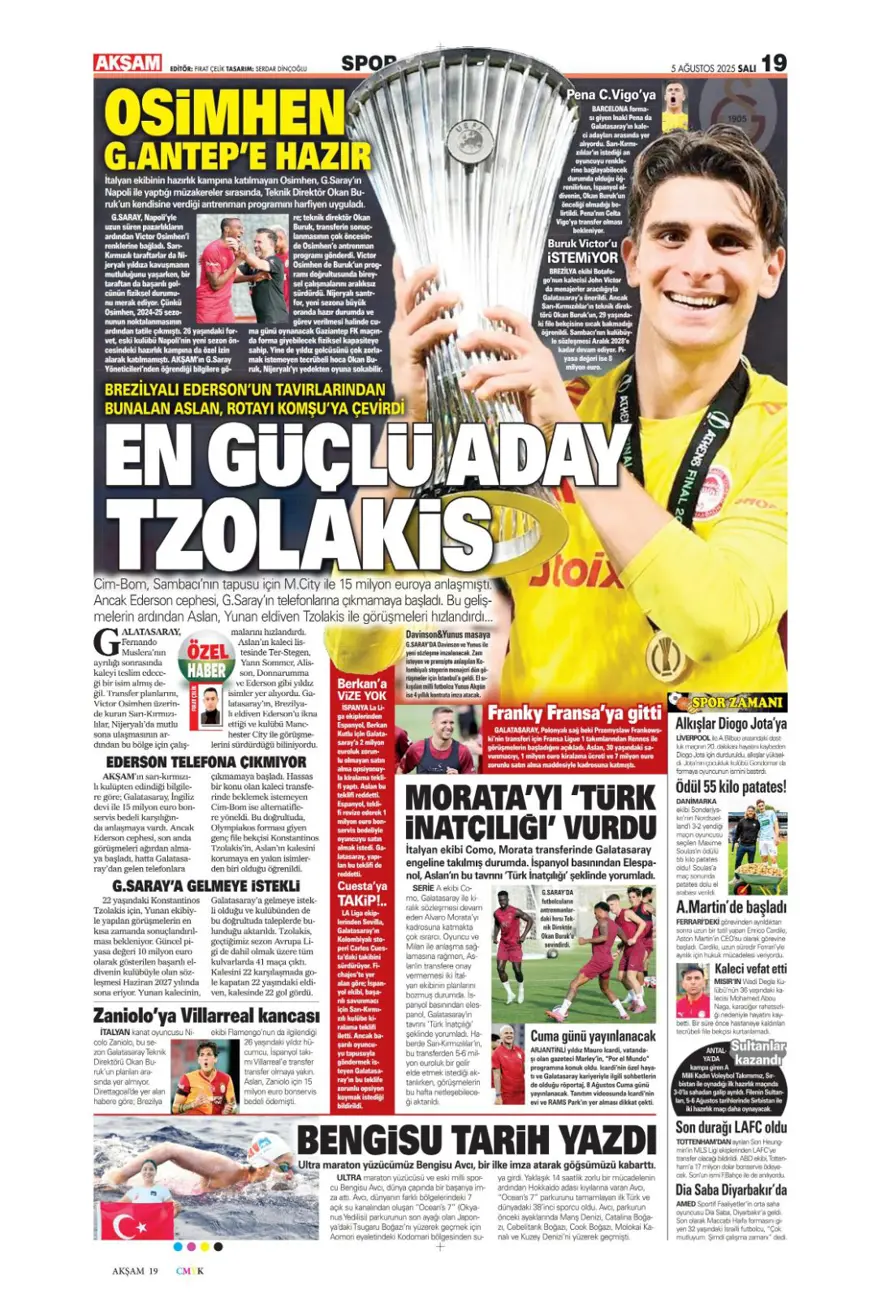 "Mou'nun prensi Kerem" (5 Ağustos spor manşetleri) 2 "Mou'nun prensi Kerem" (5 Ağustos spor manşetleri) 2