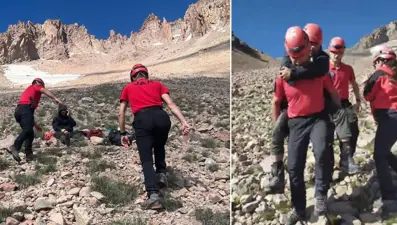 Erciyes Dağı'nda yaralanan dağcılar kurtarıldı: Jandarma sırtında taşıdı