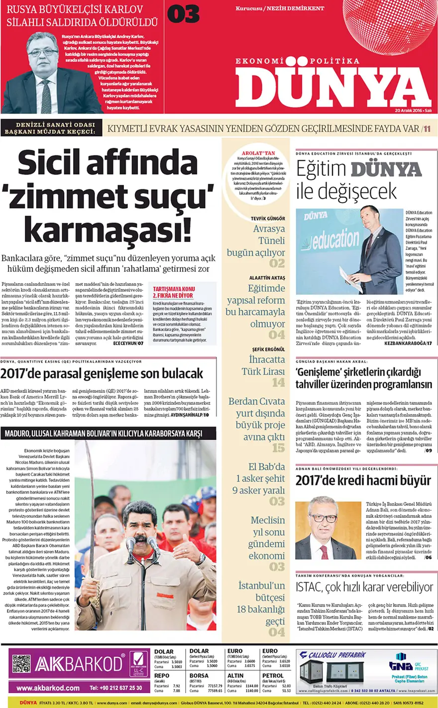 Günün gazete manşetleri - 20 Aralık 2016 8