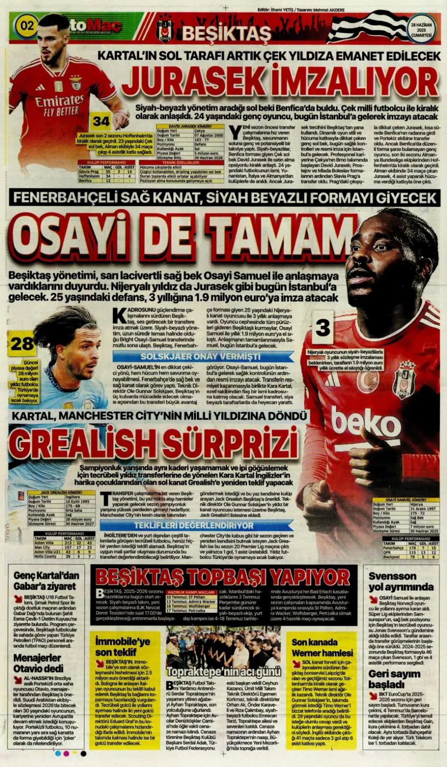 "Kolombiya seferi" (28 Haziran 2025 spor manşetleri) 4