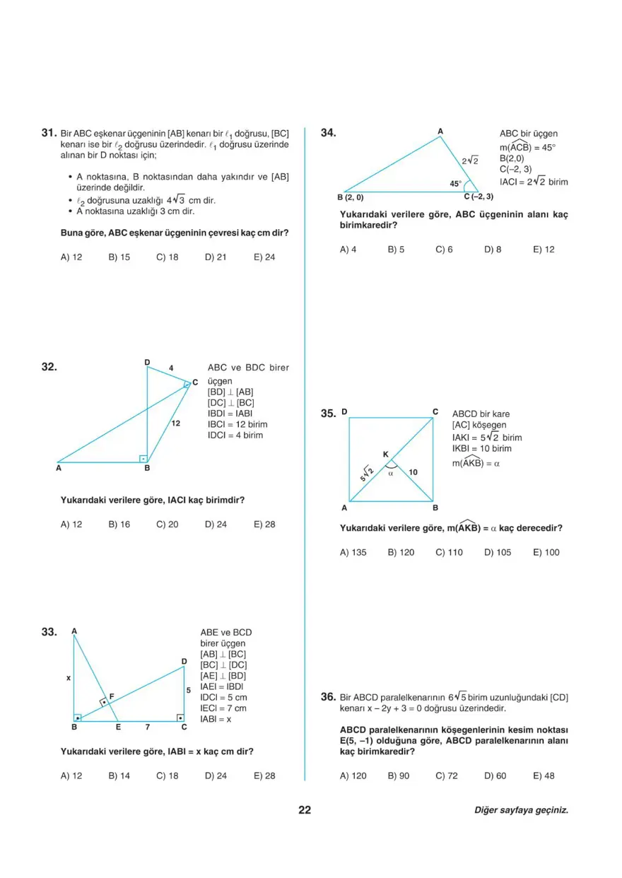 Uğur Okulları AYT -1 deneme sınavı 21