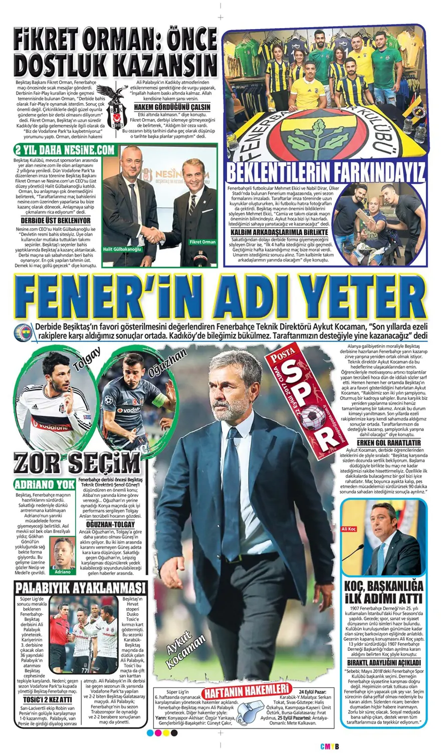 Günün spor gazeteleri (22 Eylül 2017) 