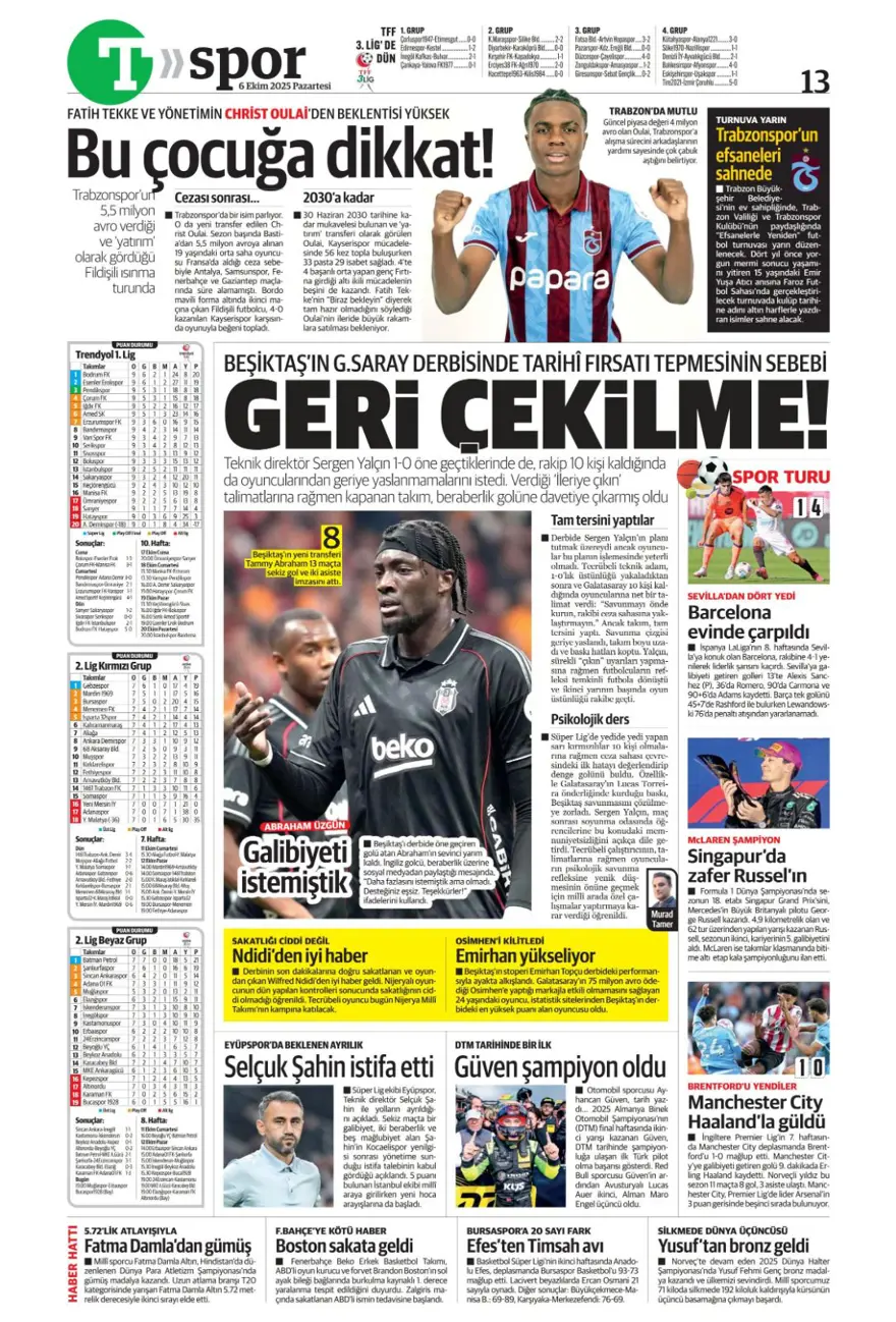 "İki ileri, bir geri" (6 Ekim 2025 spor manşetleri) 18 "İki ileri, bir geri" (6 Ekim 2025 spor manşetleri) 18