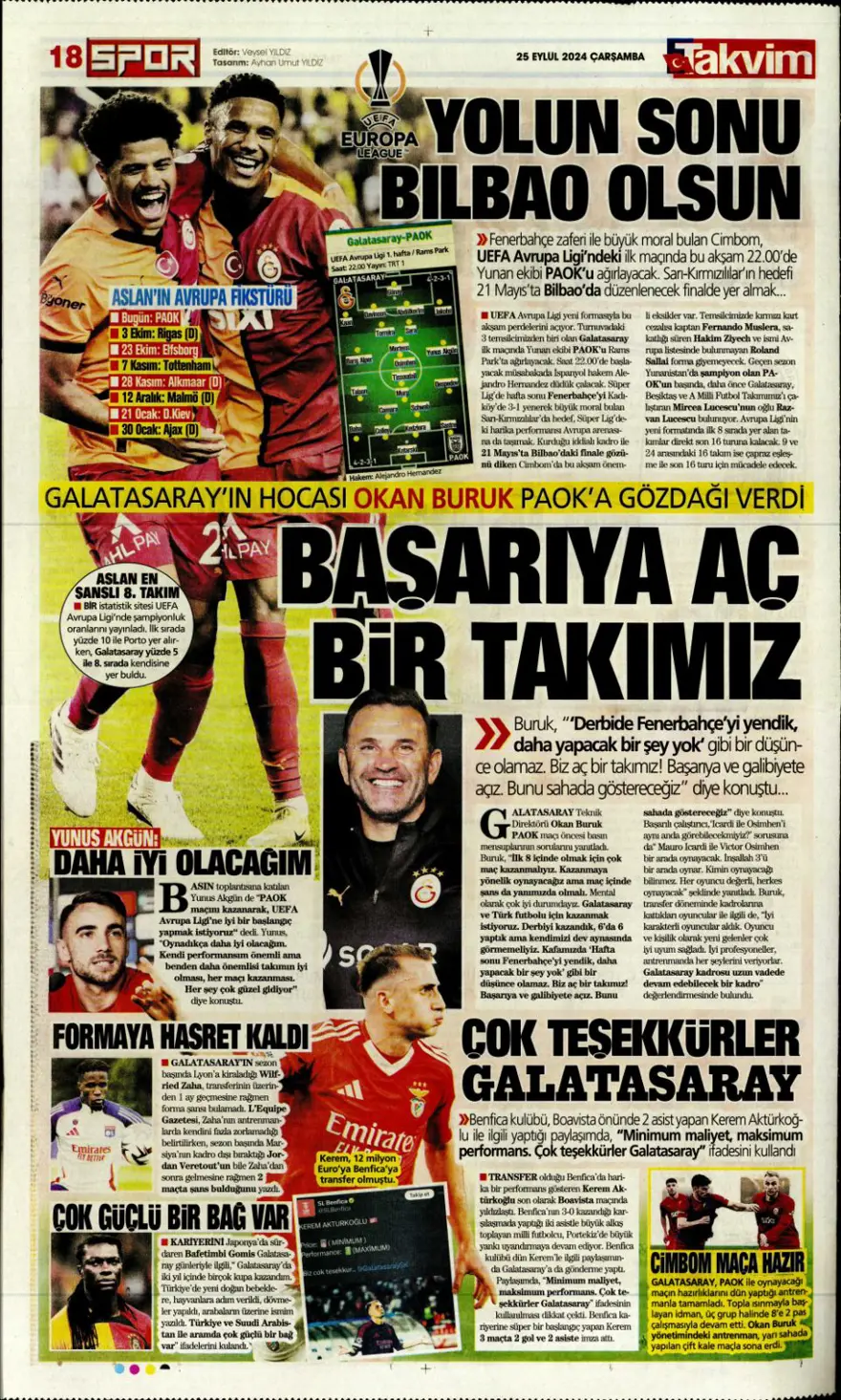 "Aslan için av vakti" (25 Eylül 2024 spor manşetleri) 10