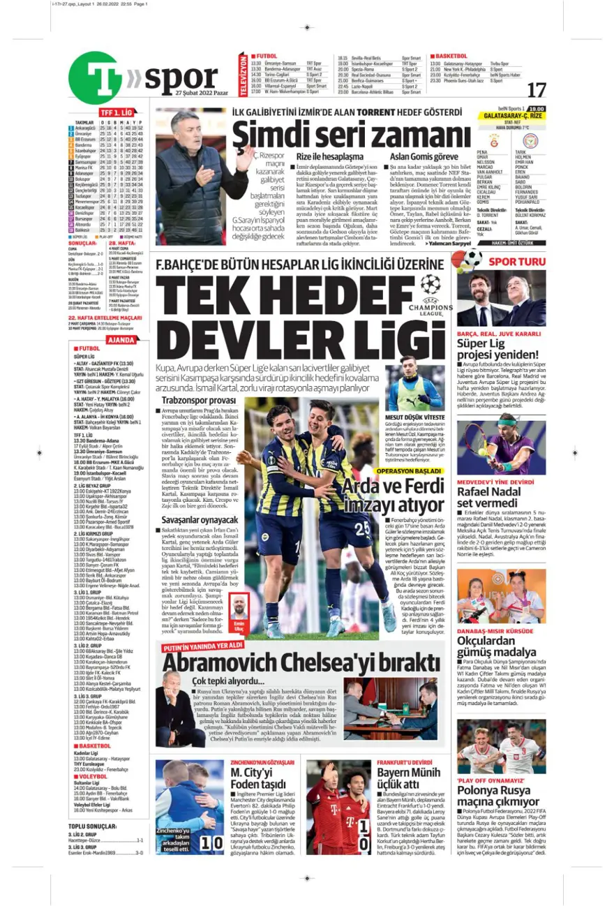Günün spor manşetleri (27 Şubat 2022) 23