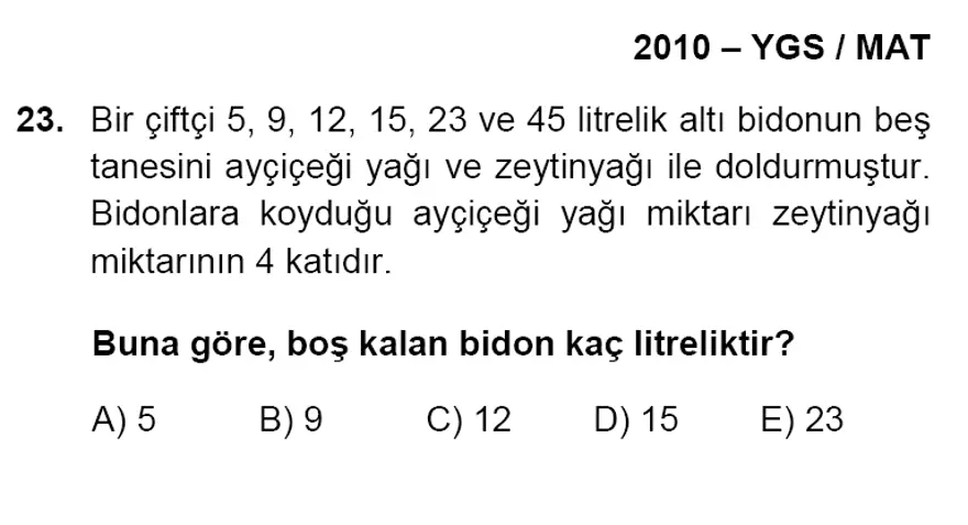 YGS Matematik soruları ve yanıtları 22