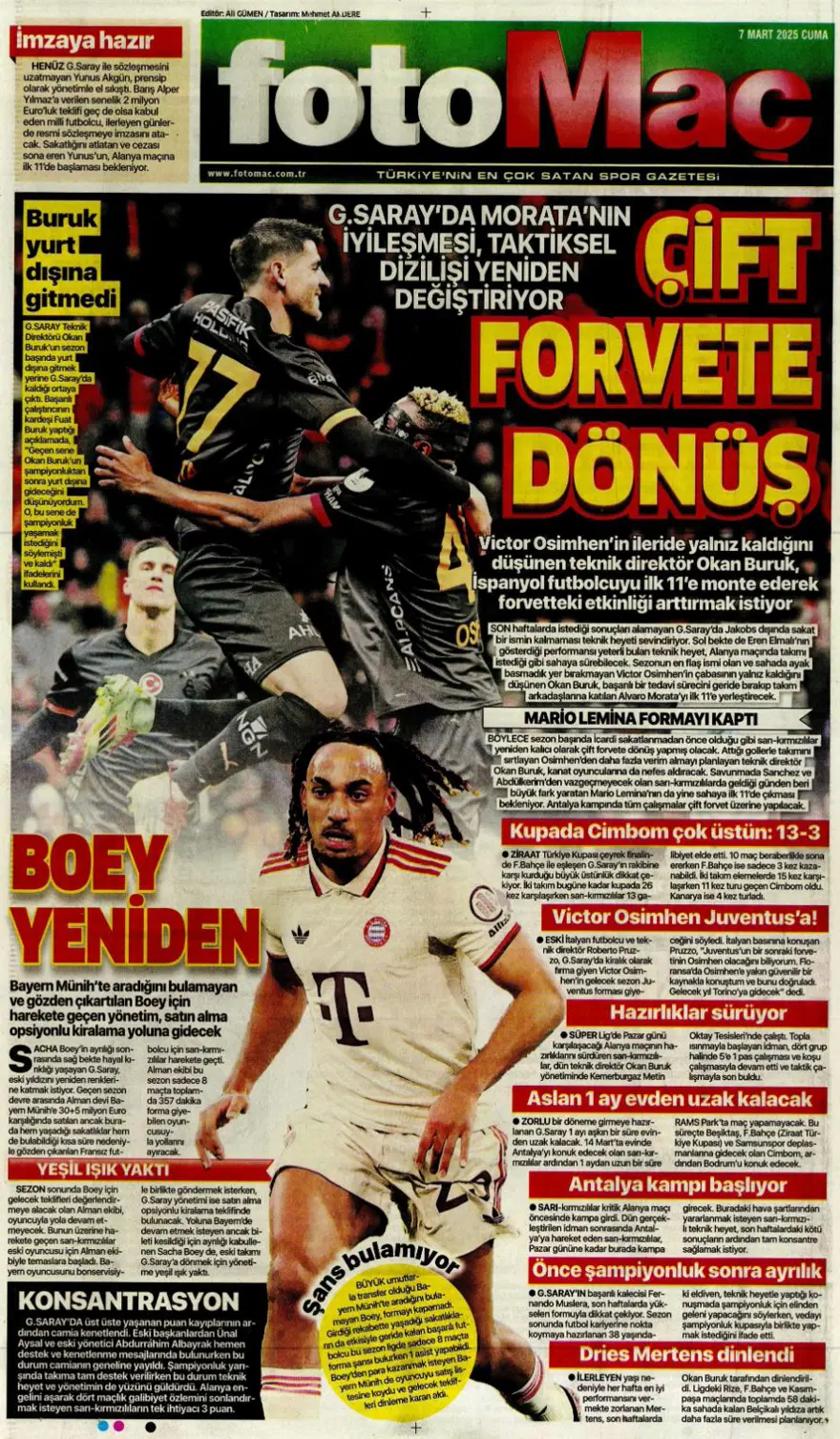 "Turu zora soktu" (7 Mart 2025 spor manşetleri) 5