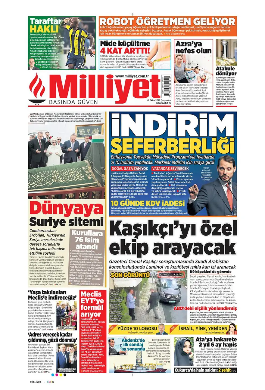 Günün gazete manşetleri - 10 Ekim 2018 2