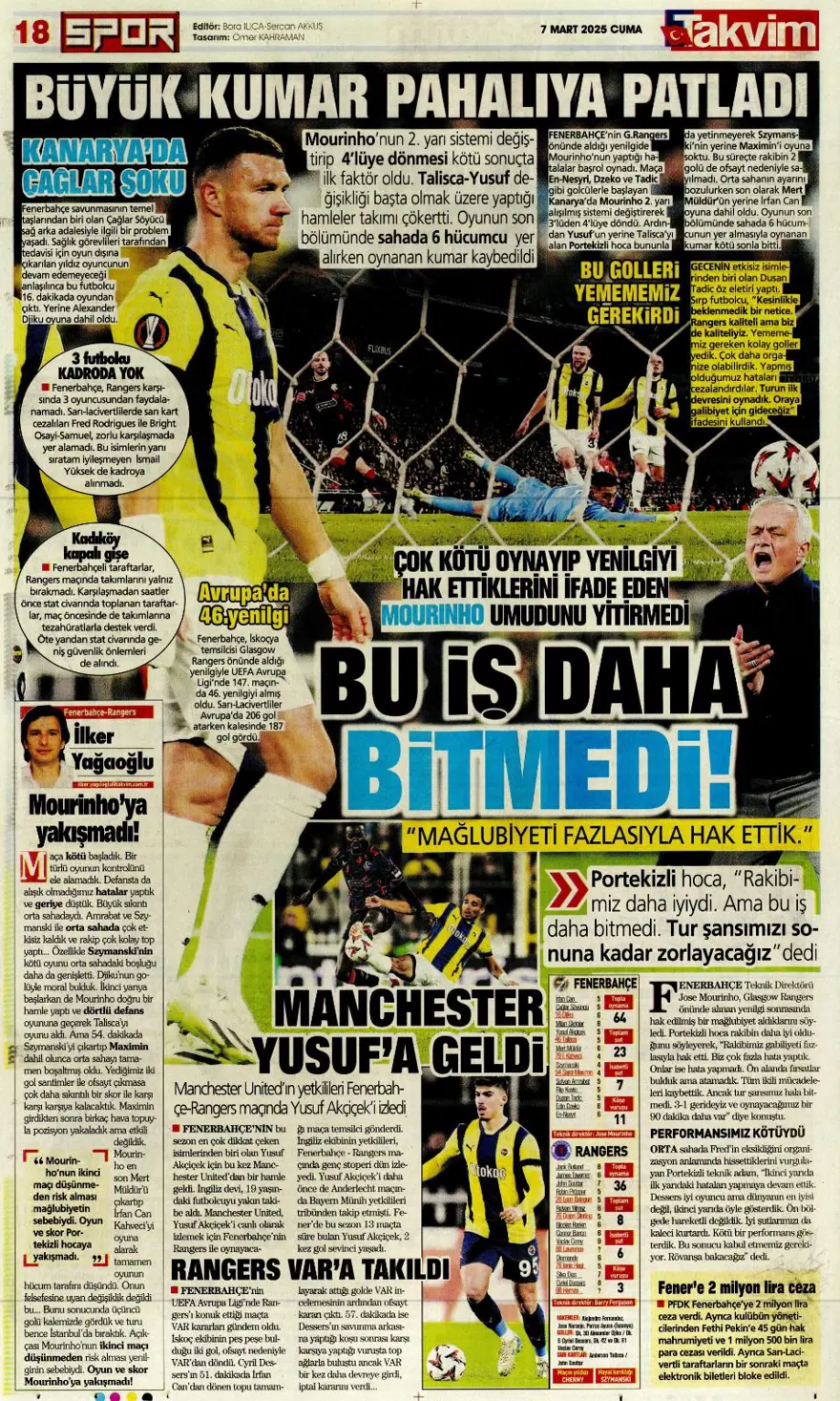 "Turu zora soktu" (7 Mart 2025 spor manşetleri) 13