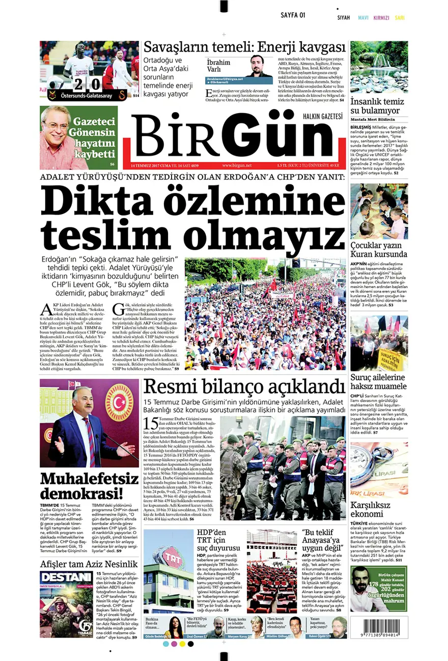 Günün gazete manşetleri - 14 Temmuz 2017 12