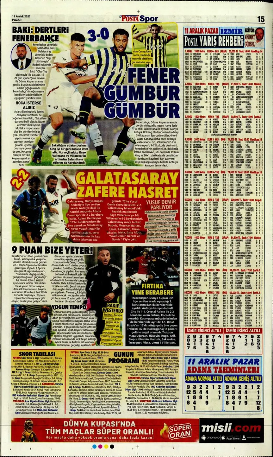 Günün spor manşetleri (11 Aralık 2022) 15