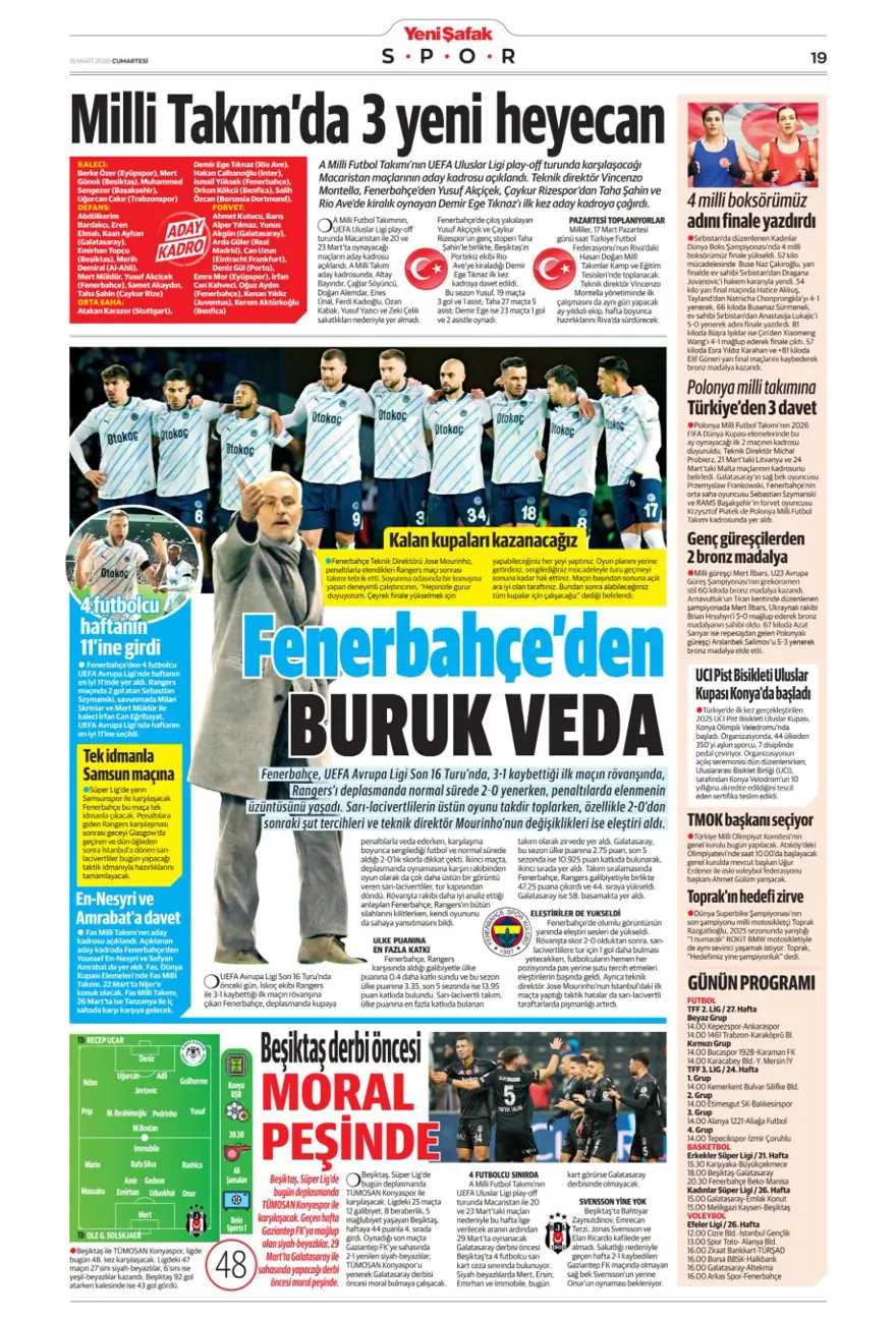 "Zirvede tek başına" (15 Mart 2025 spor manşetleri) 17