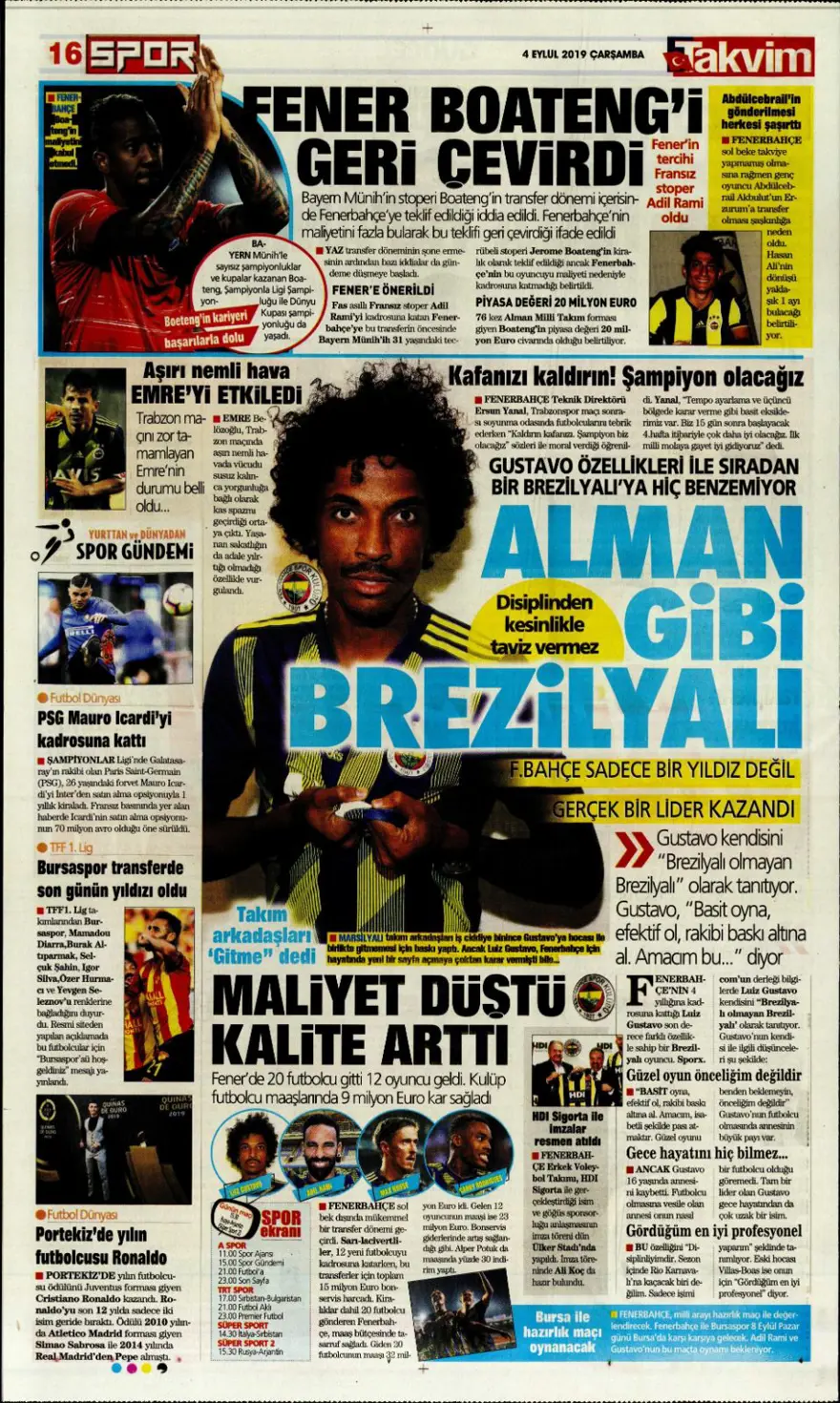 Günün spor manşetleri (04 Eylül 2019) 17