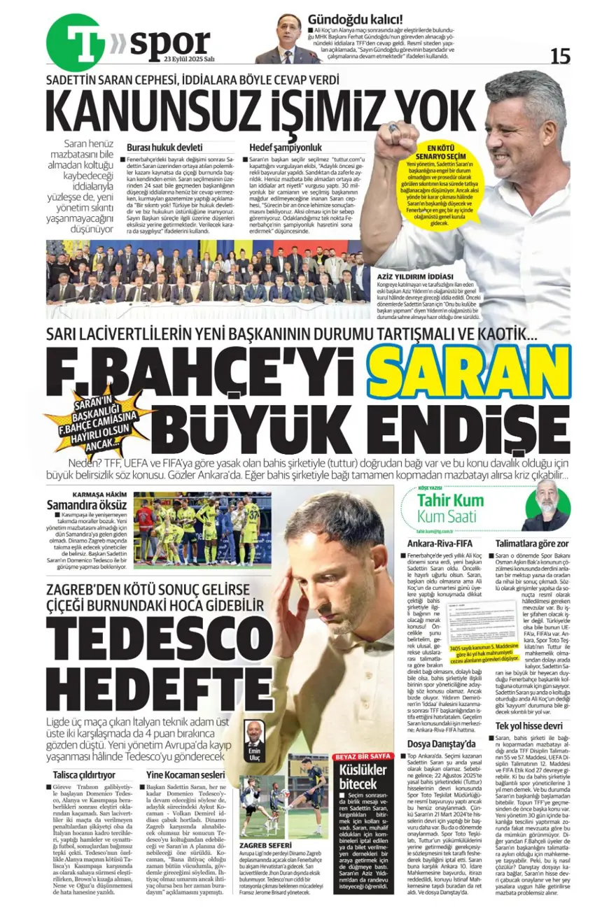 "Süper Lig'in Aslan'ı" (23 Eylül spor manşetleri) 35