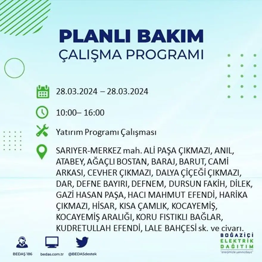 İstanbul'un 19 ilçesinde elektrik kesintisi: Elektrikler ne zaman gelecek? (28 Mart tarihli BEDAŞ kesinti programı) 47