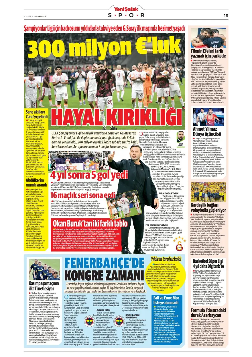 "Kartal yoğun bakımda" (20 Eylül spor manşetleri) 28