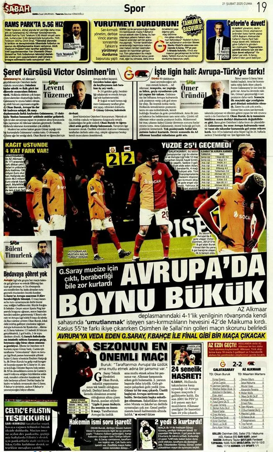 "Fener işi bitirdi" (21 Şubat 2025 spor manşetleri) 3