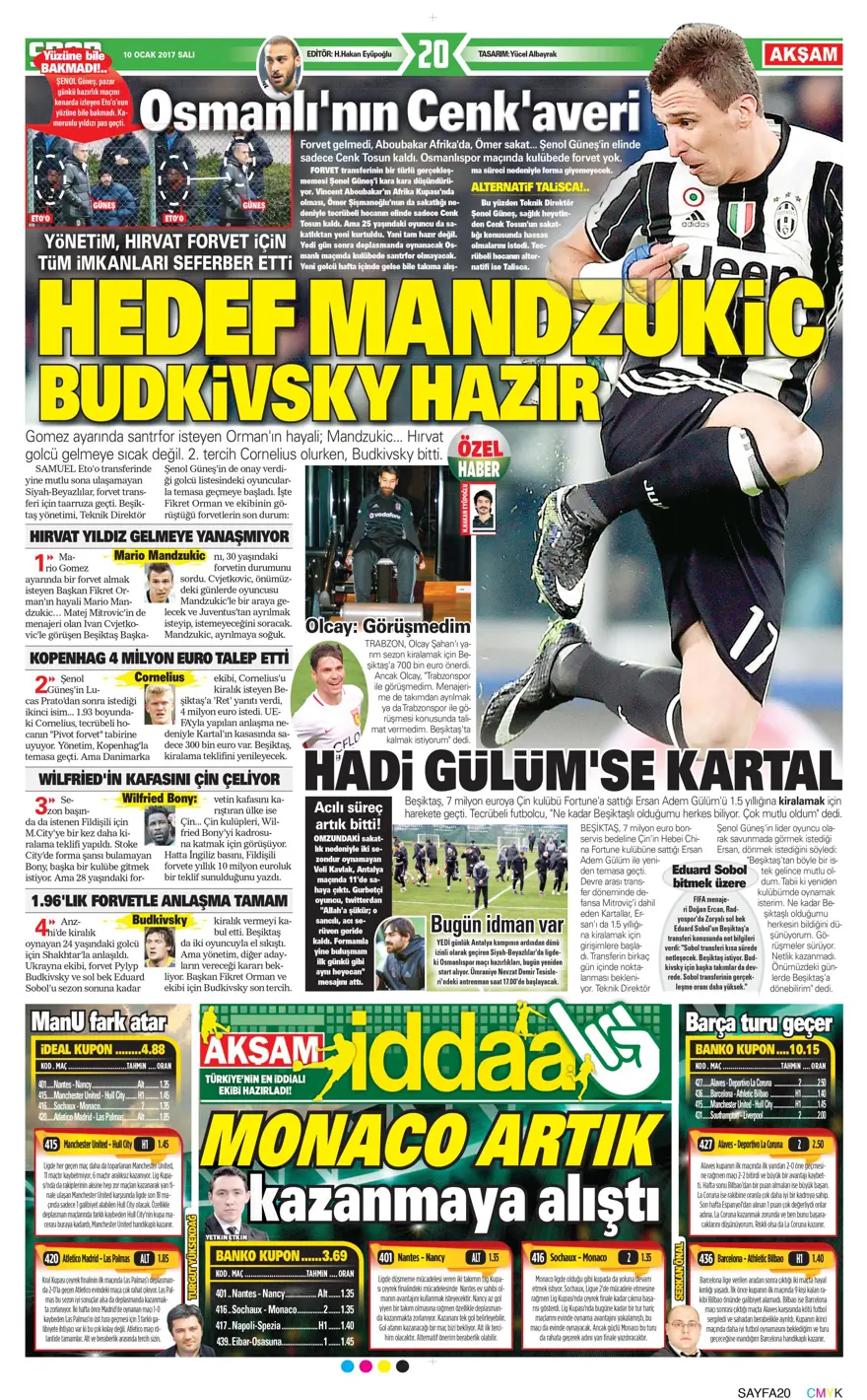 Günün spor manşetleri (10 Ocak 2017) 