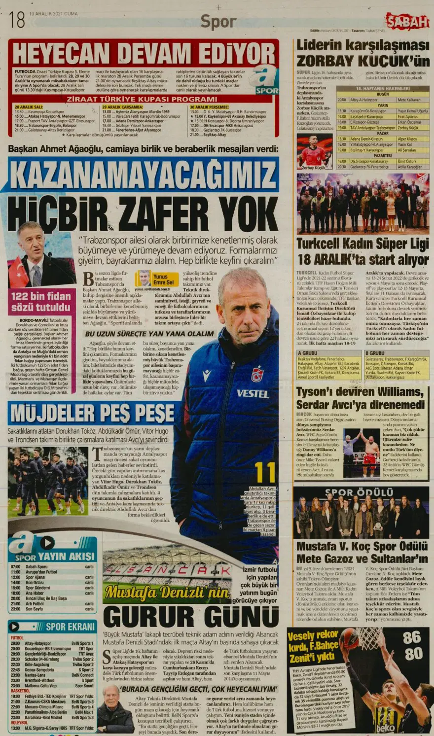 Günün spor manşetleri (10 Aralık 2021) 6