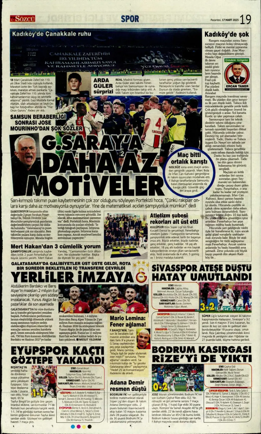 "Üç günde rüyadan kabusa" (17 Mart 2025 spor manşetleri) 11