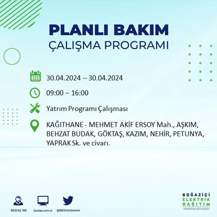 İstanbul'un 23 ilçesinde elektrik kesintisi: Elektrikler ne zaman gelecek? (30 Nisan tarihli BEDAŞ kesinti programı) 53