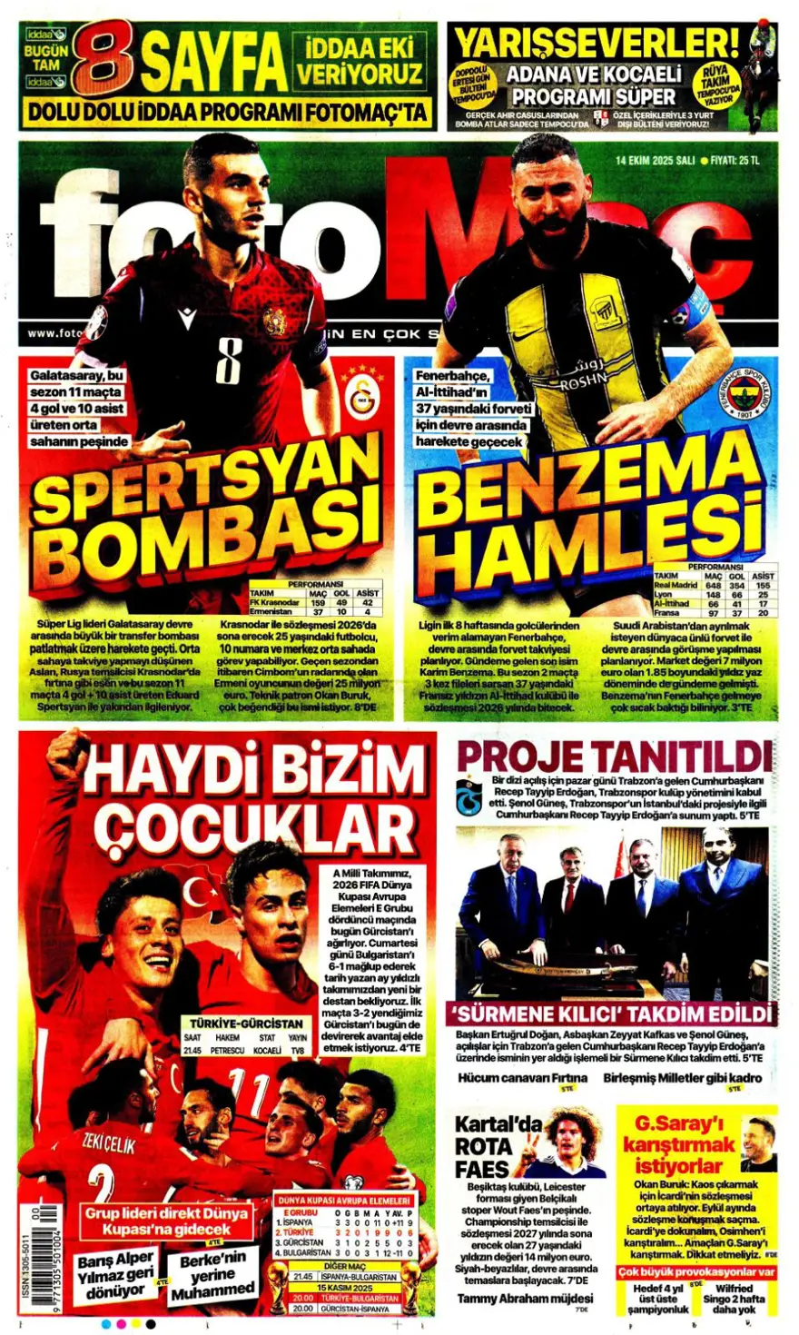 "Gürcistan'ı yen Play-off'u gör" (14 Ekim 2025 spor manşetleri) 9