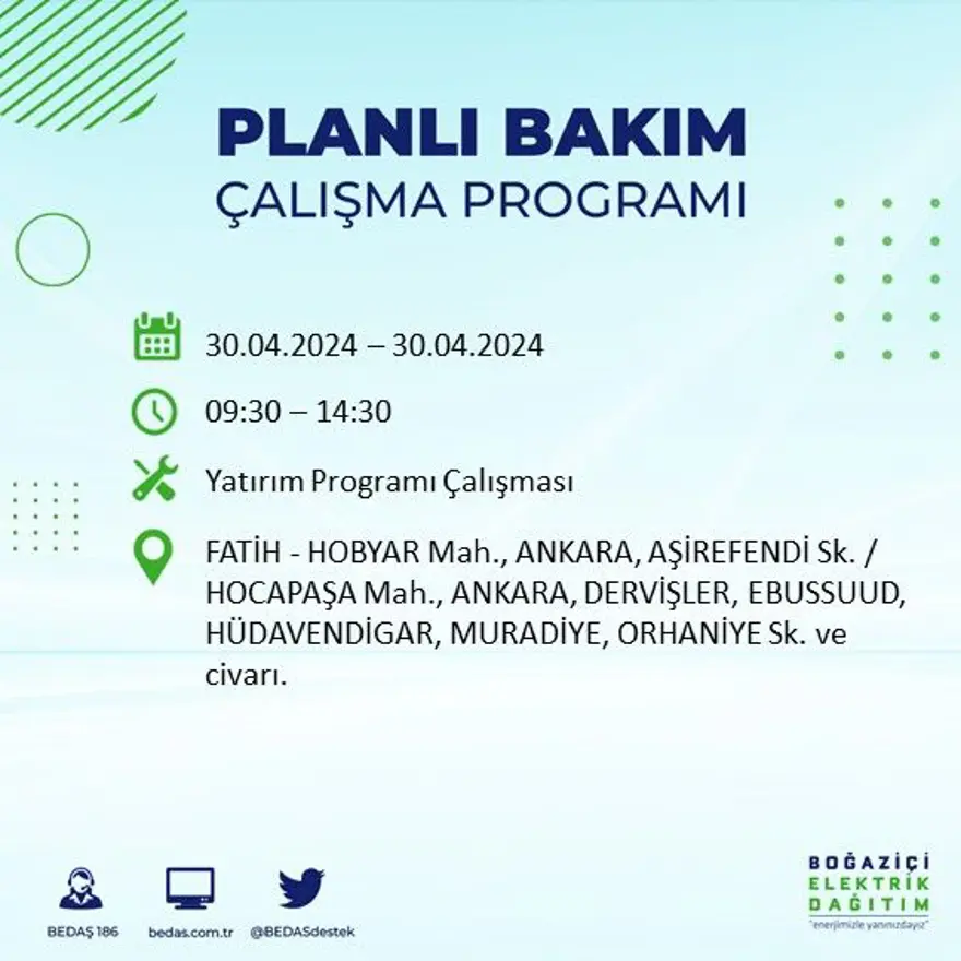 İstanbul'un 23 ilçesinde elektrik kesintisi: Elektrikler ne zaman gelecek? (30 Nisan tarihli BEDAŞ kesinti programı) 39