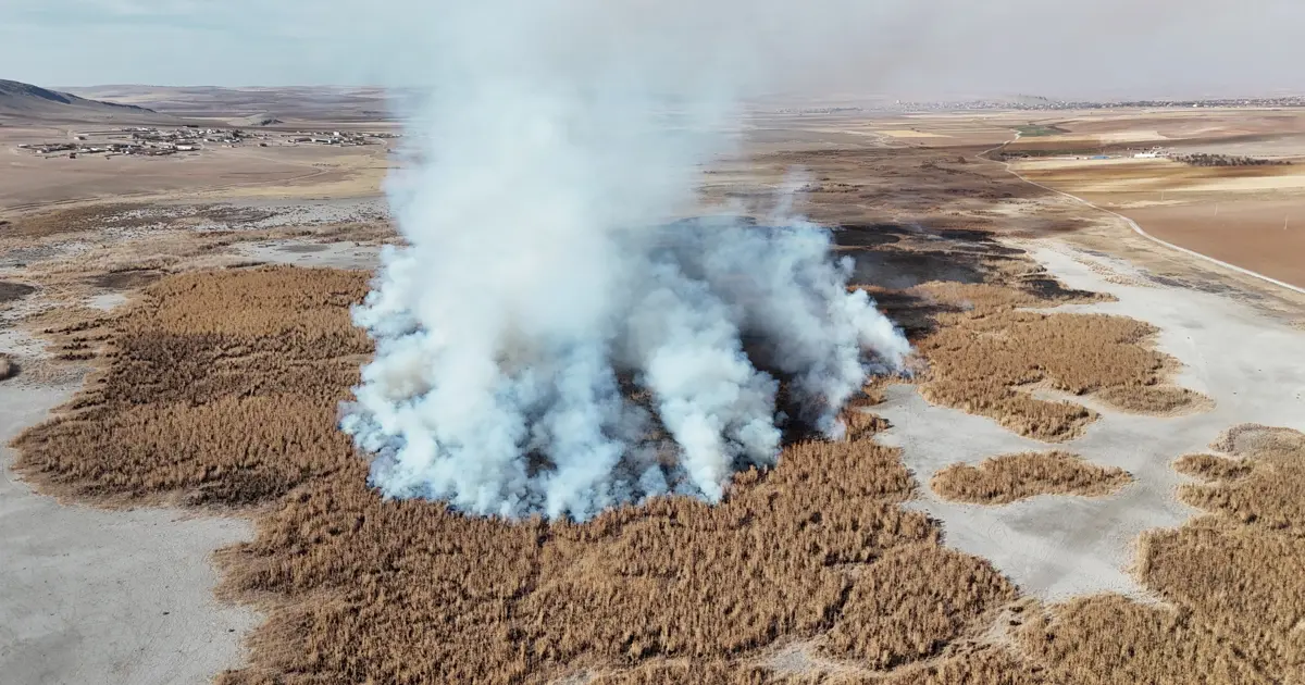 Konya'da tamamen kuruyan Gökgöl sazlıkları 2 gündür yanıyor