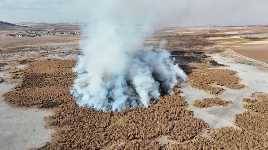 Konya'da tamamen kuruyan Gökgöl sazlıkları 2 gündür yanıyor