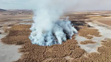 Konya'da tamamen kuruyan Gökgöl sazlıkları 2 gündür yanıyor