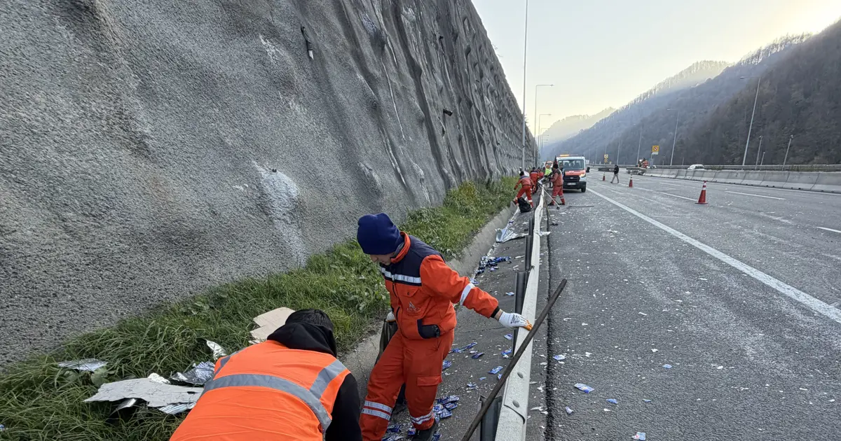 Anadolu Otoyolu'ndaki kazada gazlı içecek taşıyan TIR bariyerle çarptı