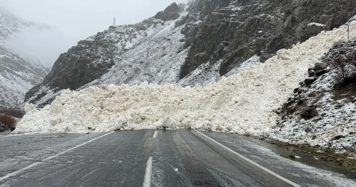 Köyün yakınına düşen çığ görüntülendi