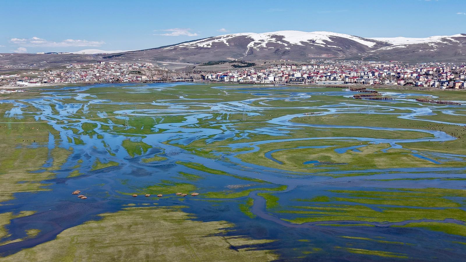 Kar suları eridi, nehir coştu