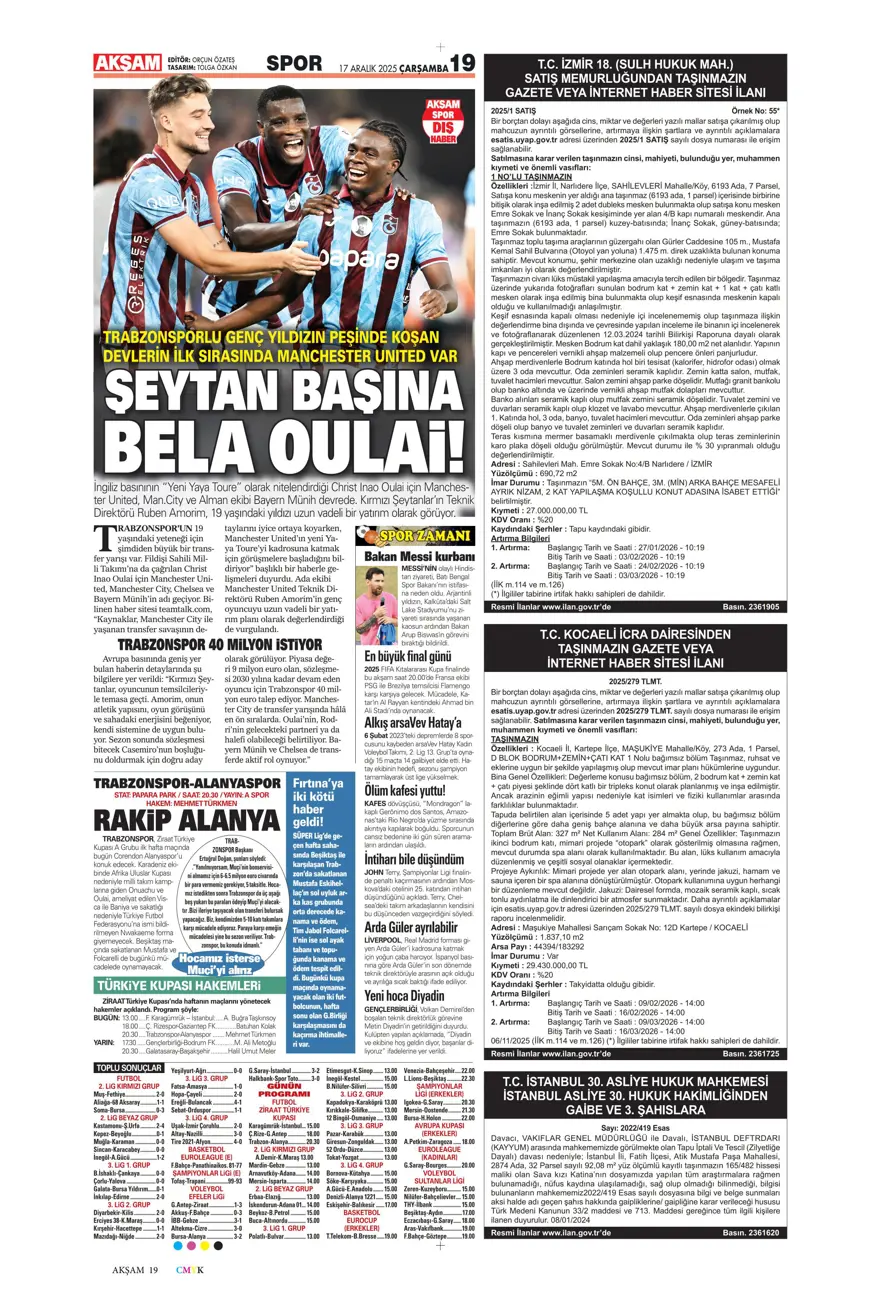 "Lemina'nın veliahtı Dennis" (17 Aralık 2025 spor manşetleri) 