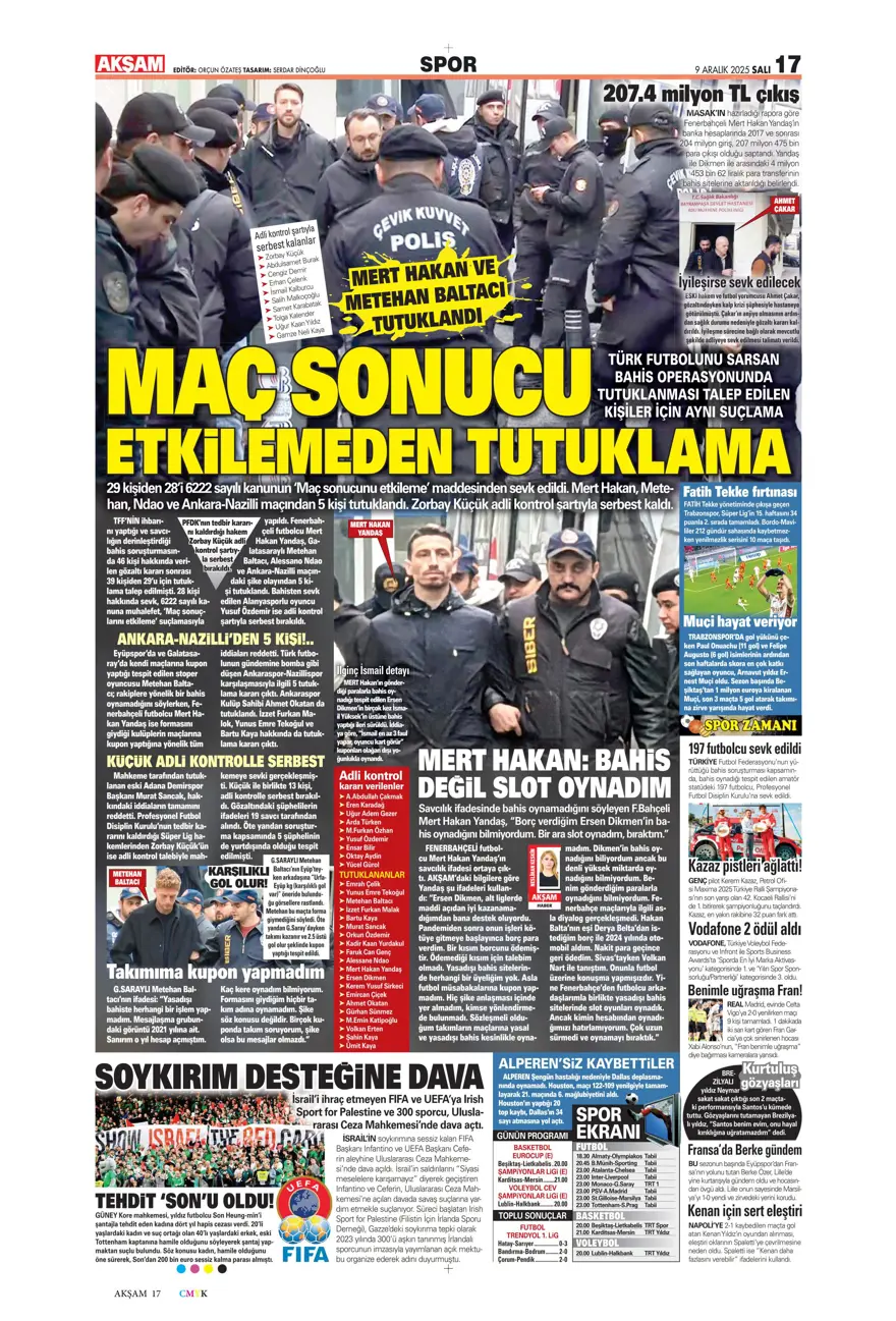 "Tedesco'nun başını rotasyon yaktı" (9 Aralık 2025 spor manşetleri) 