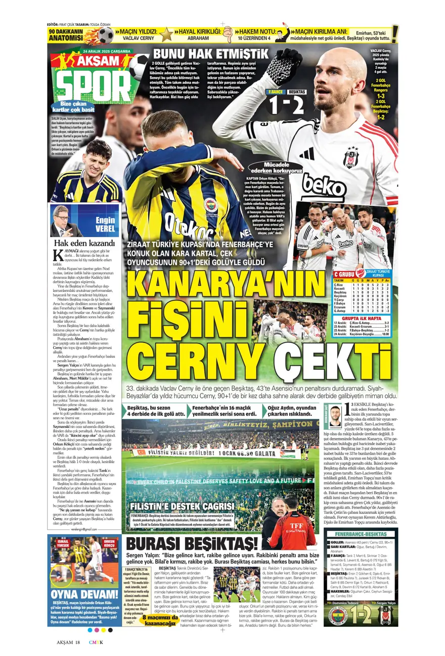 "Kadıköy'de Cerny pençesi" (24 Aralık spor manşetleri) 1 "Kadıköy'de Cerny pençesi" (24 Aralık spor manşetleri) 1