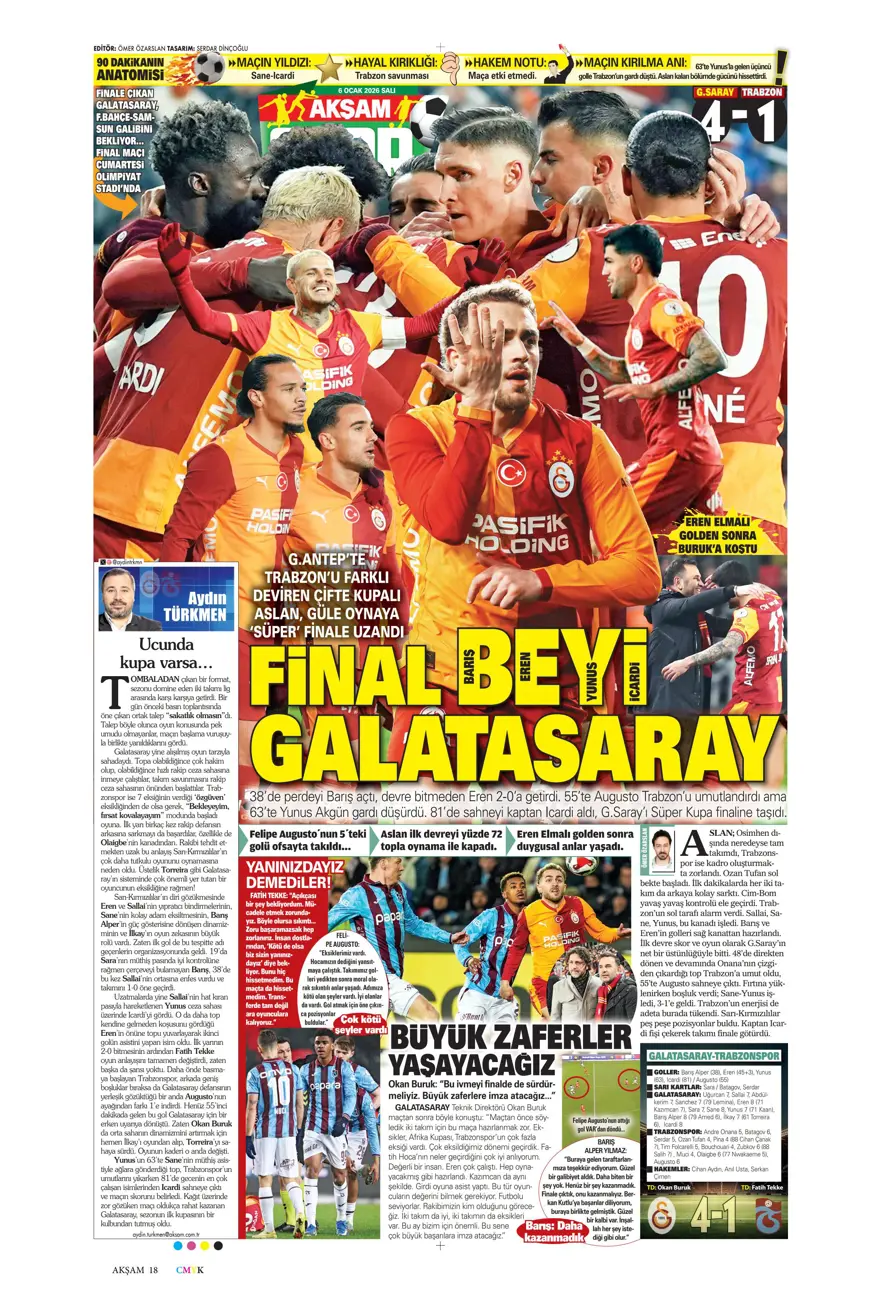 Galatasaray'dan finale pençe (6 Ocak 2026 spor manşetleri) 26