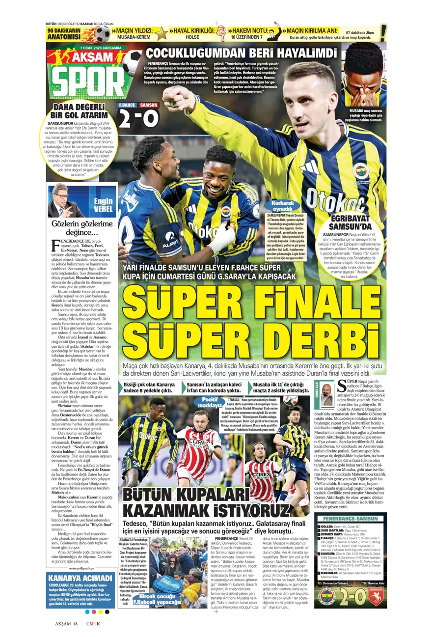 Fenerbahçe'den süper gala (7 Ocak 2026 spor manşetleri) 23 Fenerbahçe'den süper gala (7 Ocak 2026 spor manşetleri) 23