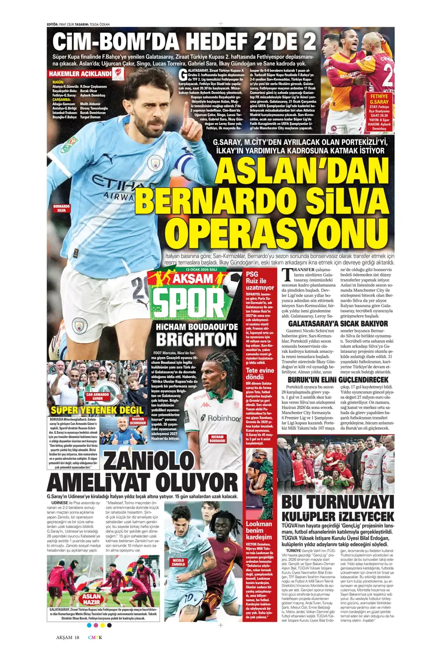 "Aslan'a Ruiz'de dev rakip" (13 Ocak 2026 spor manşetleri) 20