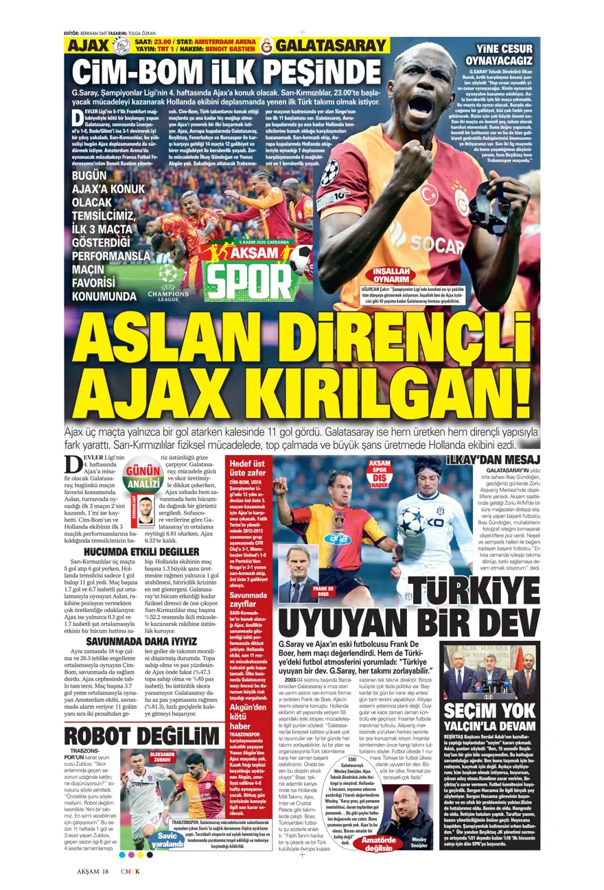 "Devler Ligi'nde Aslan gecesi" (5 Kasım 2025 spor manşetleri) 29 "Devler Ligi'nde Aslan gecesi" (5 Kasım 2025 spor manşetleri) 29