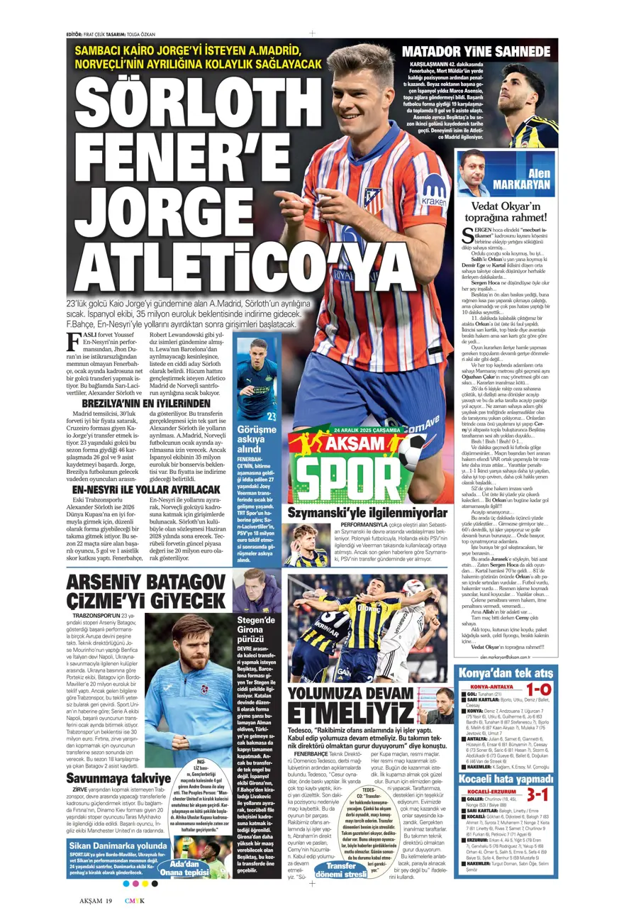 "Kadıköy'de Cerny pençesi" (24 Aralık spor manşetleri) 2 "Kadıköy'de Cerny pençesi" (24 Aralık spor manşetleri) 2