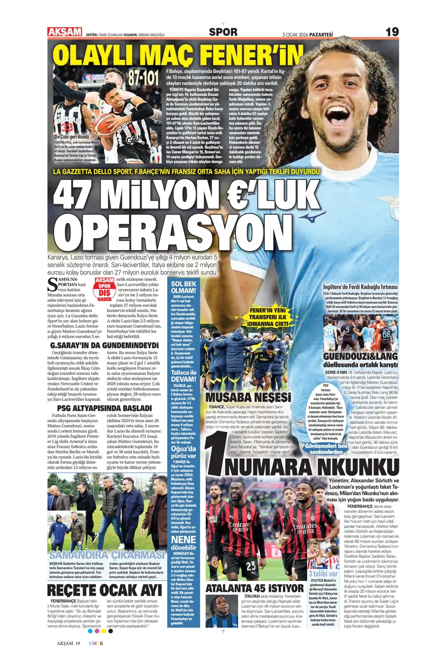 Futbola 'Süper' dönüş (5 Ocak 2026 spor manşetleri) 22