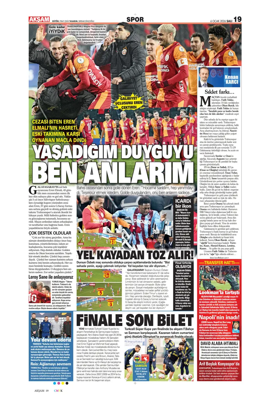 Galatasaray'dan finale pençe (6 Ocak 2026 spor manşetleri) 19