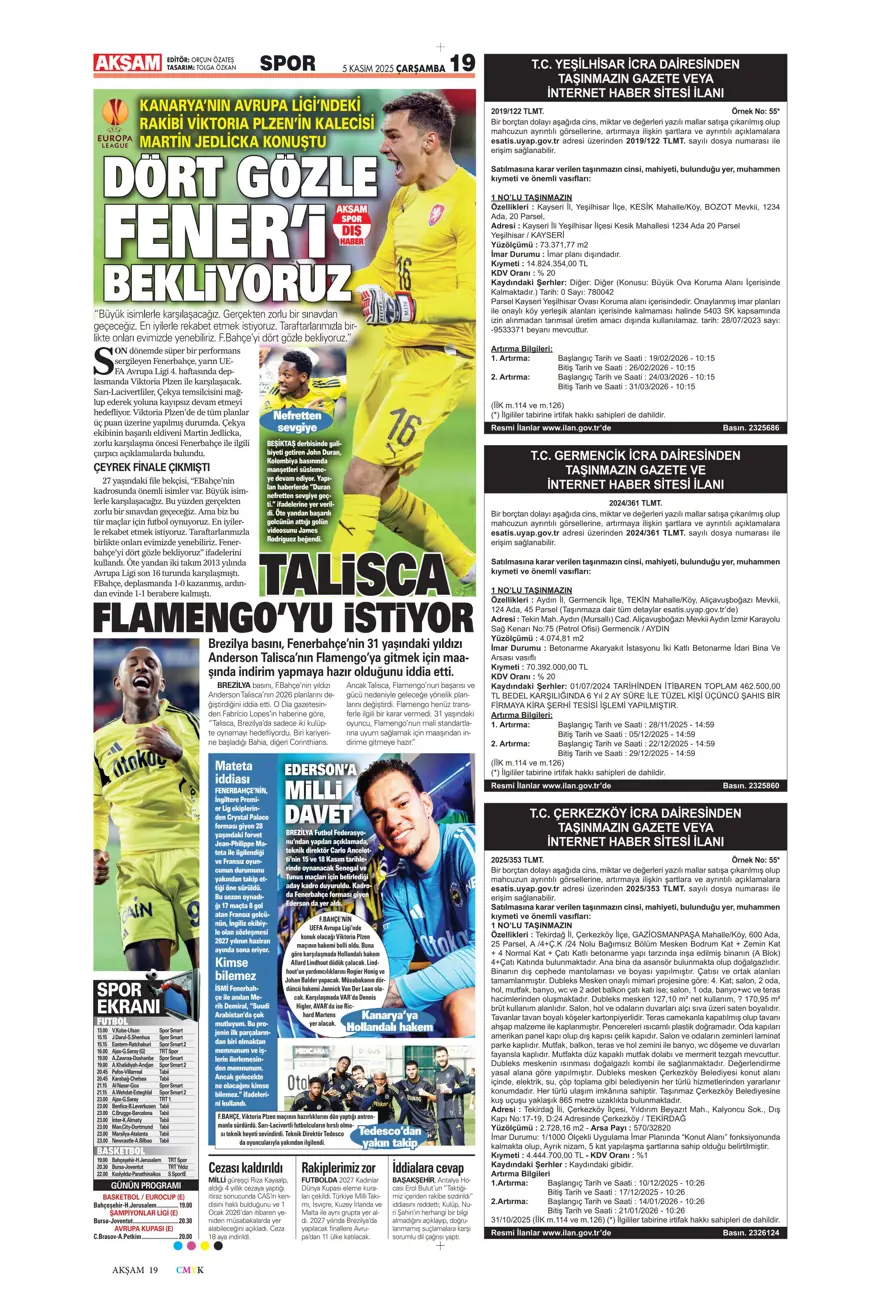 "Devler Ligi'nde Aslan gecesi" (5 Kasım 2025 spor manşetleri) 28 "Devler Ligi'nde Aslan gecesi" (5 Kasım 2025 spor manşetleri) 28