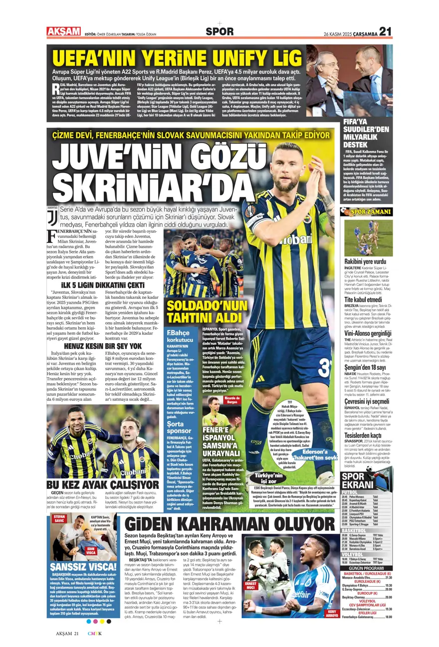 "Aslan fırsat tepti" (26 Kasım 2025 spor manşetleri) 31