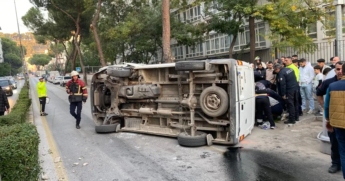 Ticari araç takla attı, sürücü yaralandı