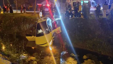 Otomobil şarampole uçtu, sürücü araçtan inmek istemedi